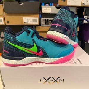 Nike Men's Teal and Pink Athletic Shoes with Neon Green Accents